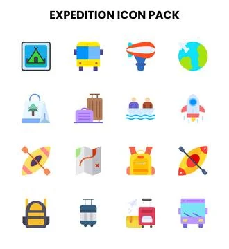 Expedition Flat Set Icons Pack Stock Illustration
