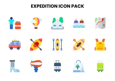 Expedition Flat Set Icons Pack Illustrazione stock