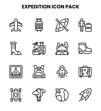 Expedition Line Collection Icons Pack 스톡 일러스트