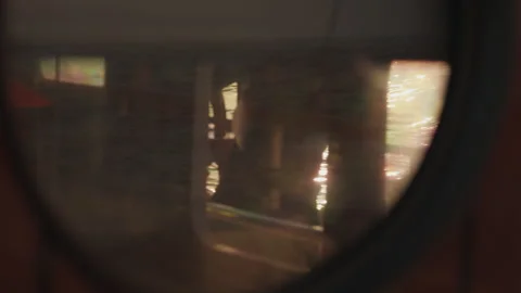 Expeditional sailing vessel moves in the open ocean, view through the window Stock Footage 340202401