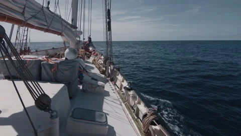 Expeditional sailing vessel moves in the open ocean Stock Footage 341668223