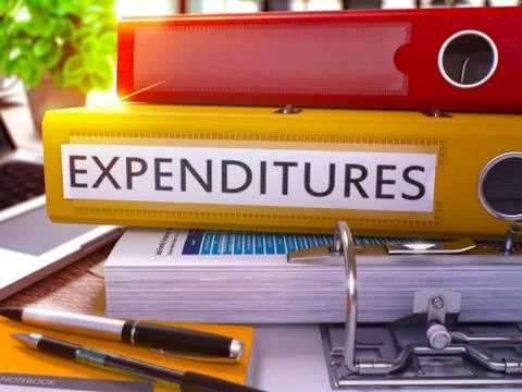 Expenditures on Yellow Ring Binder. Blurred, Toned Image Stock Illustration