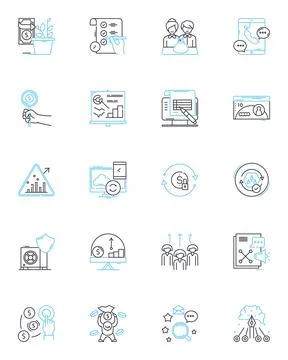 Expense control linear icons set. Budgeting, Tracking, Analysis, Cost-cutting Stock Illustration