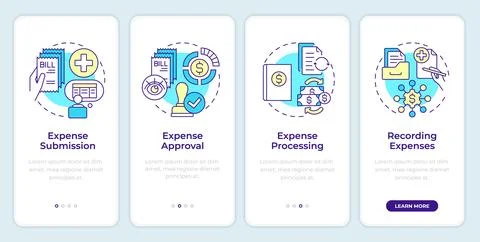 Expense management process steps onboarding mobile app screen イラスト素材