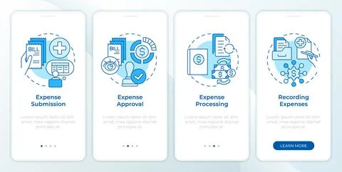 Expense management steps blue onboarding mobile app screen Stock Illustration