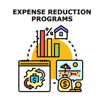 Expense reduction programs achieving financial savings and planning Stock Illustration