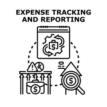 Expense tracking and reporting financial data analysis concept Stock Illustration