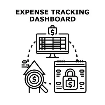 Expense tracking dashboard concept a computer monitor with a spreadsheet, a m 库存插图
