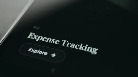 Expense Tracking feature with action button labeled Explore Stock Footage 332063233