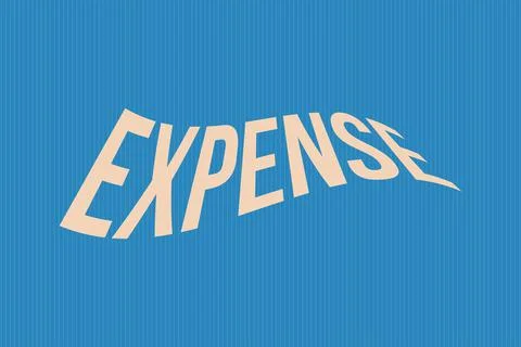 Expense typography text vector design on blue background Stock Illustration