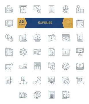 Expense Vector Graphics Pack including 40 Thin Line 64x64 Detail Enhanced Ico 스톡 일러스트