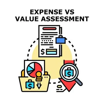 Expense versus value assessment analyzing budget efficiency イラスト素材