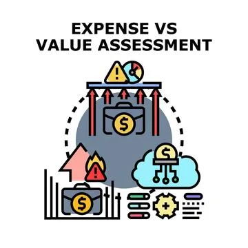 Expense versus value assessment comparing financial investment risk 스톡 일러스트