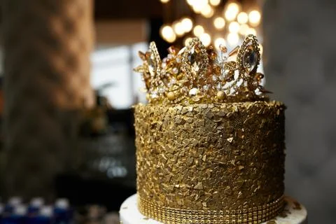 Expensive cake with crown Stock Photos