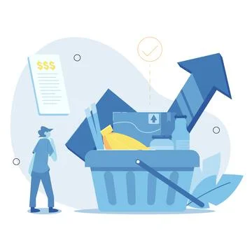 Expensive daily needs. Increase in the price of basic commodities. Managing g Illustrazione stock