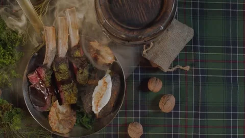 Expensive dish with meat and fried vegetables Stock Footage 259636957