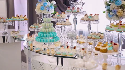 Expensive exquisite buffet with confectionery Stock Footage 161338654