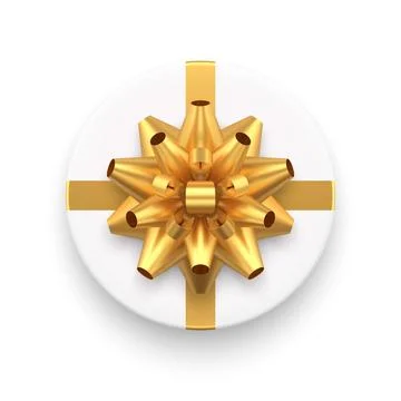 Expensive gift box container circle shape golden bow ribbon top view Stock Illustration