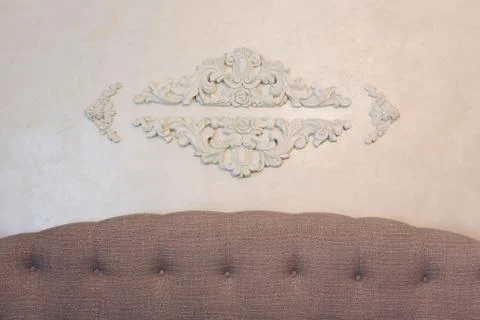 Expensive interior. Stucco elements on light luxury wall. White patterned Stock Photos