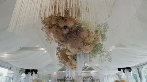 Expensive luxury decor in the interior decorated with fresh blooming flowers  Stock Footage 131657096