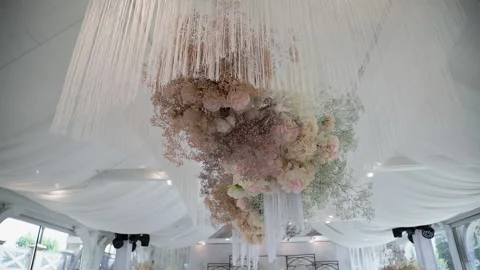 Expensive luxury decor in the interior decorated with fresh blooming flowers Stock Footage 131663011