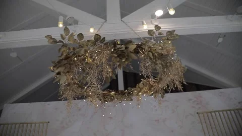 Expensive luxury decor in the interior decorated with golden flowers and leafs. Stock Footage 156396322