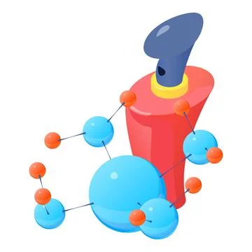 Expensive perfume icon isometric vector. Bottle of perfume and molecule symbo Stock-Illustration