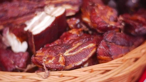 Expensive Pork Cutting on a Show-Window Grocery Stock Footage 74814756