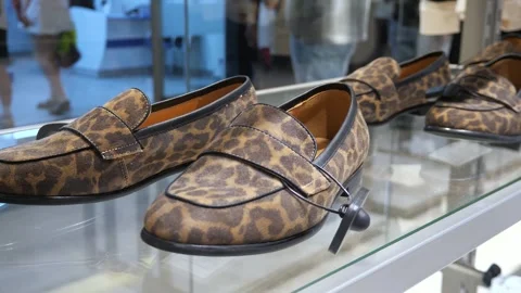 Expensive shoes on a store window. Stock Footage 280155692