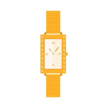 Expensive wristwatch with gold bracelet, rectangular dial with Roman numerals Illustration