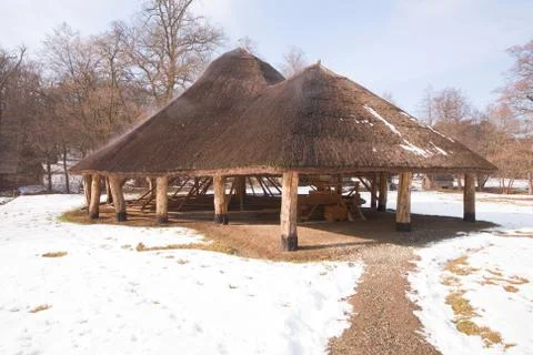 Experience the authentic charm of a Romanian traditional mill,where animals Stock Photos