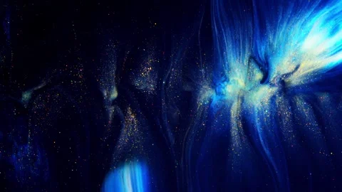 Experience the beautiful abstract blue and gold cosmic swirls in an artistic Stock Footage 313369086