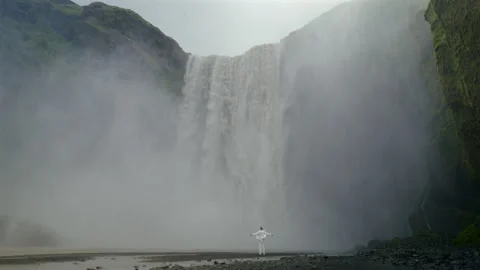Experience the Breathtaking and Stunning View of the Majestic Skogafoss Stock Footage 305429365