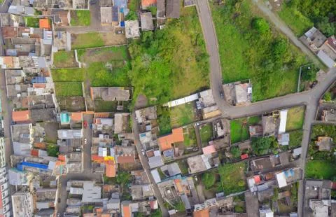 Experience the breathtaking high angle view of Banos de Agua Santa in Tungurahua Stock Photos
