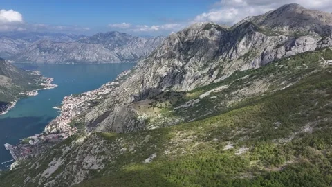 Experience the breathtaking views of Kotor Bay and its majestic mountains during Stock Footage 287774242