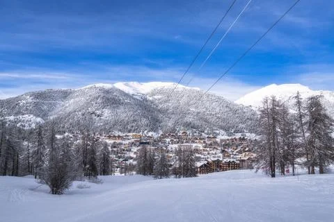 Experience a breathtaking winter landscape that features stunning snowcover.. Stock Photos