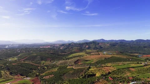 Experience the broad views of Lam Dong, Vietnam, showing farms and mountains 動画素材 331051822