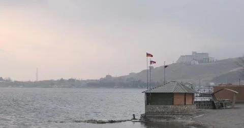 Experience the captivating charm of Lake Sevan, nestled amidst Armenia's Stock Footage 252466019