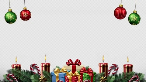 Experience Christmas magic frame with presents, twinkling candles, ornaments Stock Footage 323816481