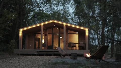 Experience the Cozy and Modern Cabin in Nature Perfectly Designed with Charming Stock Footage 322526812