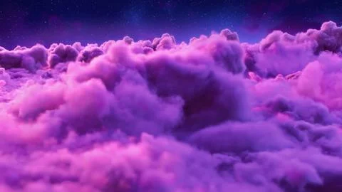 Experience dreamy purple clouds at night under a starry sky filled with mag.. Stock Illustration