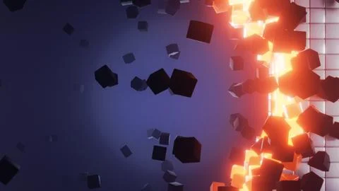 Experience the Dynamic Energy Burst featuring Floating Cubes accented with a Illustration
