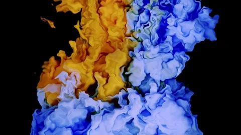 Experience the Enigmatic Blend of Blue and Yellow Colored Paints as They Stock Footage 264032933