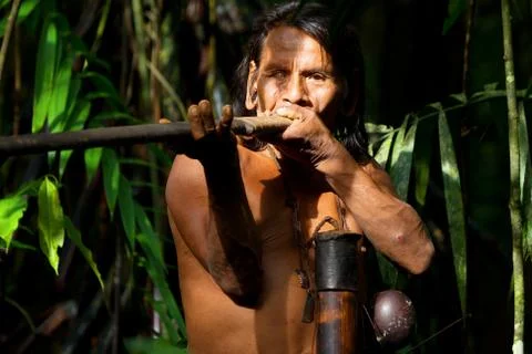 Experience the essence of Huaorani culture with a stunning portrait of a hunter Stock Photos