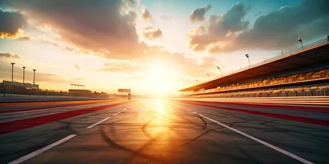 Experience exciting sunset views at a race track as cars speed around Stock Footage 278972289
