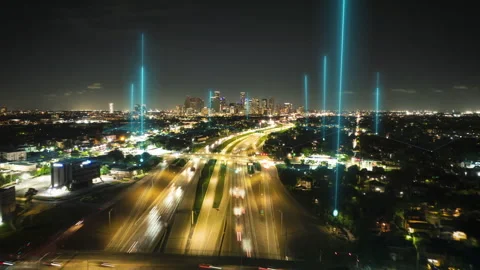 Experience a fast paced cityscape with digital data overlays. Urban analytics Stock Footage 276106846