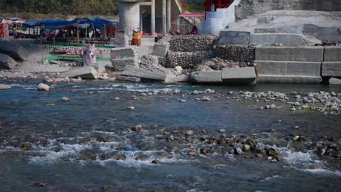 Experience Garjiya Devi Temple by the Serene Kosi River in Slow Motion Video stock 320667492