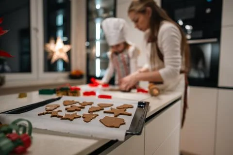 Experience the Holiday Baking Joy Making Delicious Gingerbread Cookies Together Stock Photos