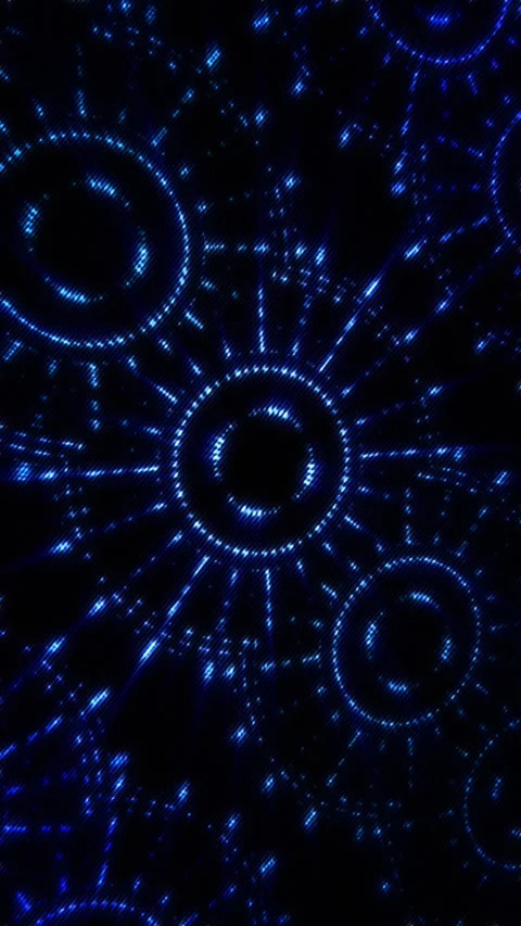 Experience mesmerizing circular patterns illuminated by vibrant blue lights Stock Footage 313660961