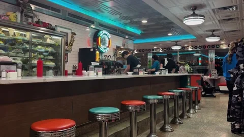 Experience Nostalgia at Retro Connie's Diner in Waterloo, New York Stock Footage 332097061